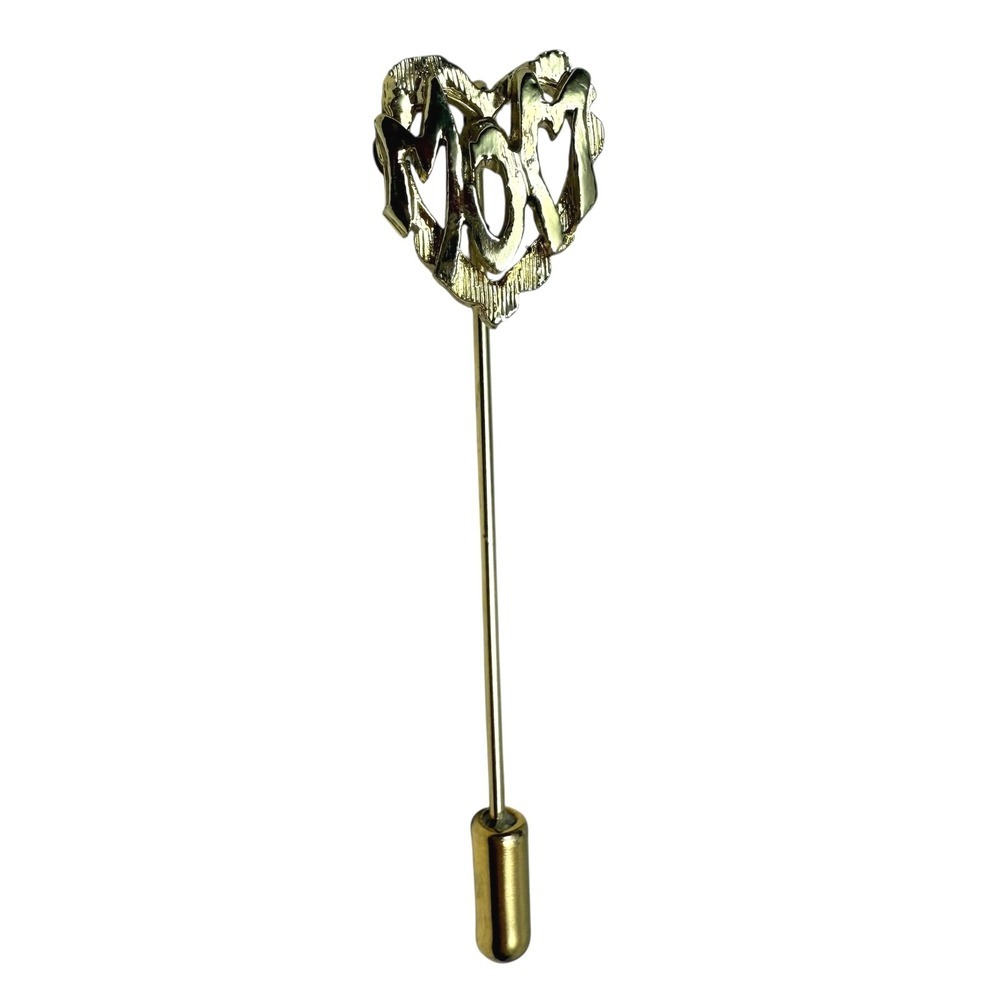 Mom Heart Gold Tone Pin Stick Lapel Pin Womens Fashion Jewelry 2.5 in L